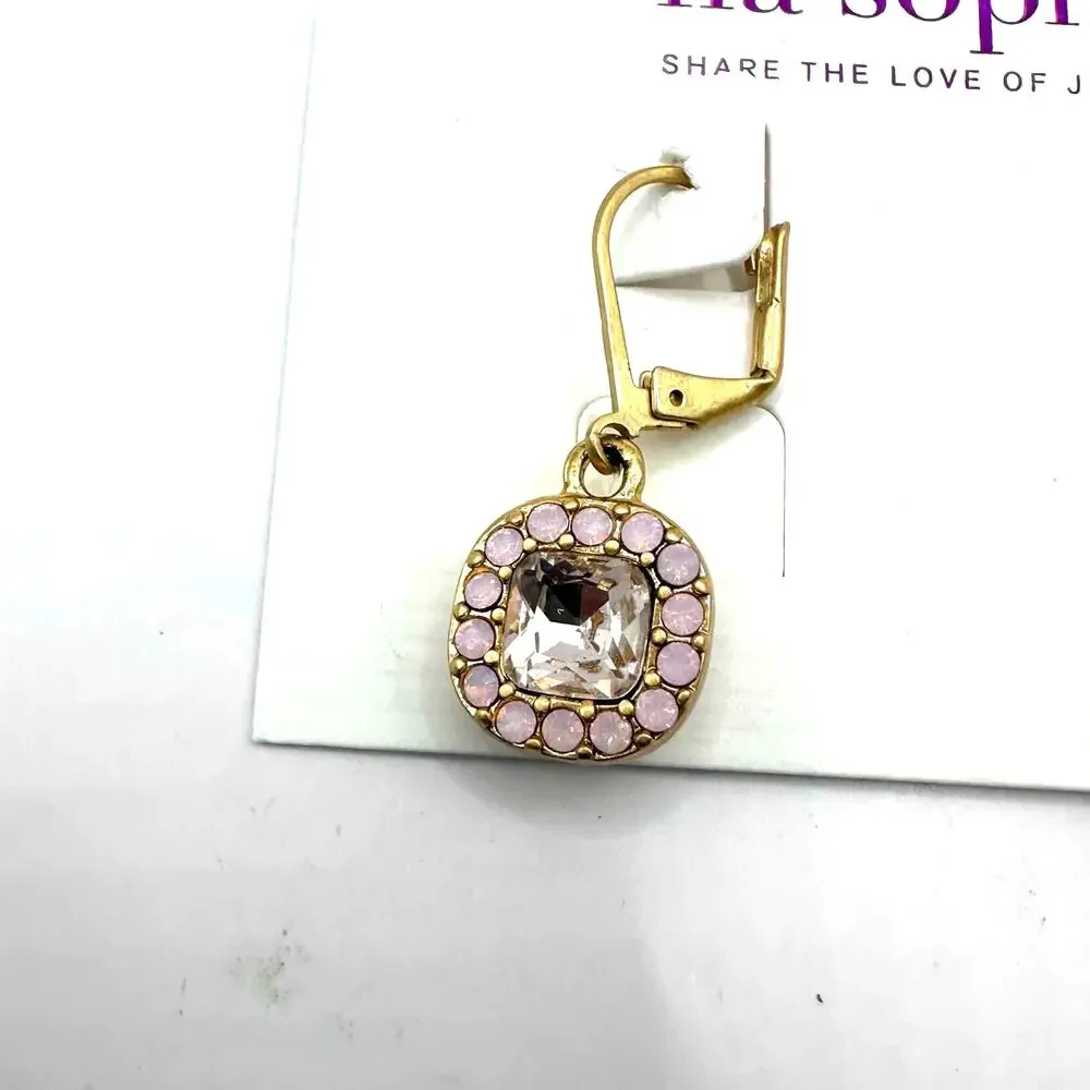 Lia Sophia PIPPA Earring NWT Dangle Drop Jewelry Pink White Crystal gold tone